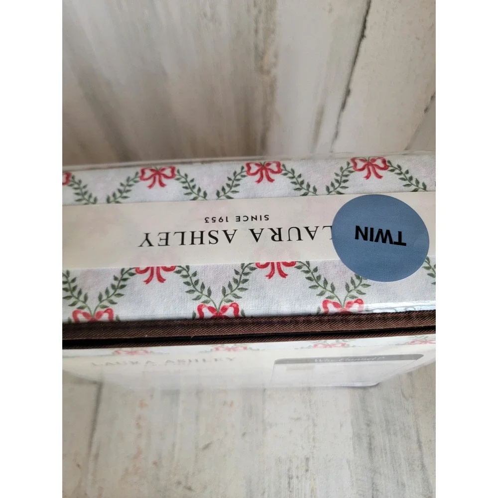 Laura‎ Ashley twin NEW bow trellis flannel bedsheet 3pc holiday Xmas home decor